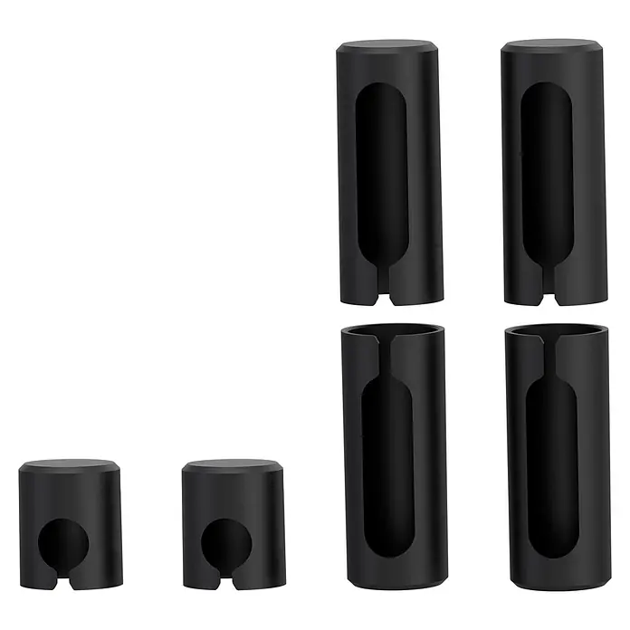 Diamond Doors Türband Hülsen - 6 Stk., Material: Kunststoff, Schwarz - Sechs schwarze zylindrische Halter mit verschiedenen funktionalen Aussparungen.