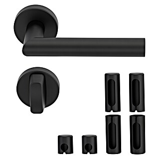 Diamond Doors Zimmertürgarnitur Black Panther L-Form Premium PVD (Edelstahl, Schwarz, WC - Bad/WC, Stärke Tür: 38 mm - 45 mm, L-Form)