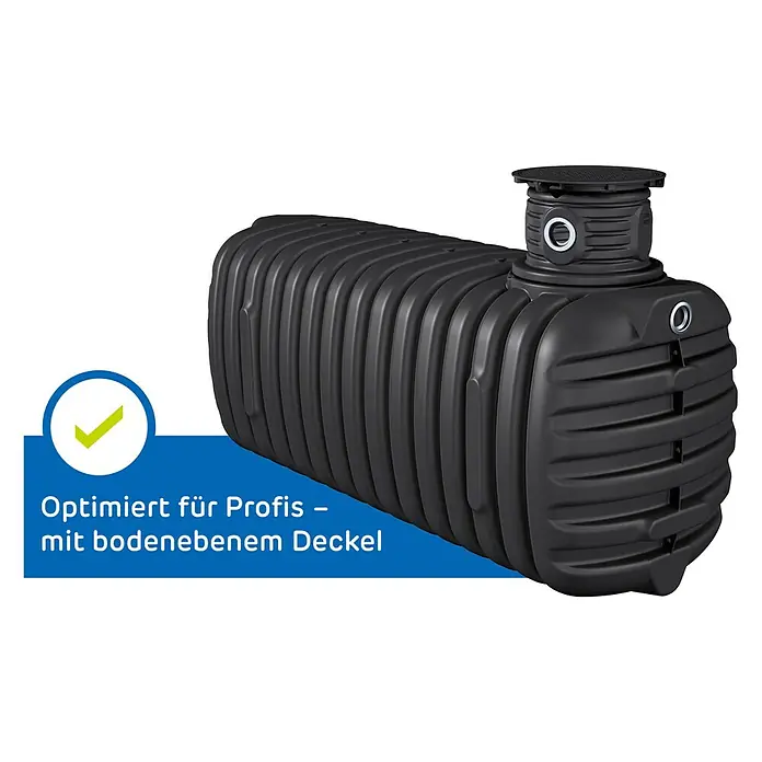 Zisterne Erdtank Primus 4200 L mit Profi-Abdeckung - Gesamt Fassungsvermögen: 4.200 l, 1 Stk., Schwarz - Schwarzer geriffelter Kunststoff-Erdtank mit Zugangsschacht und bodenebenem Deckel.