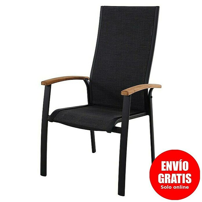 Sunfun Melina Sillón de jardín Melina (An x Pr x Al: 63 x 68 x 111 cm, Negro, Teca/Textiles/Aluminio, Apilable) | BAUHAUS