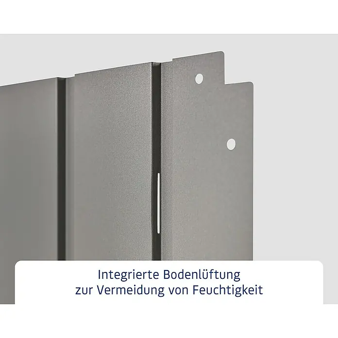 EcoStar Euroline Gartenbox - H x B x T: 72,5 x 136 x 67,2 cm, Grau, Stahl - Graue strukturierte Metallplatte mit integriertem Lüftungsschlitz und Befestigungslöchern zur Feuchtigkeitsvermeidung.