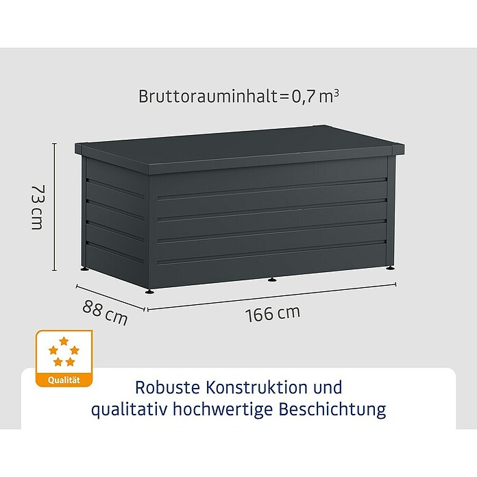 EcoStar Euroline Gartenbox Euroline 1620 (H x B x T: 87,2 x 166 x 72,5 cm, Anthrazit, Stahl) | BAUHAUS