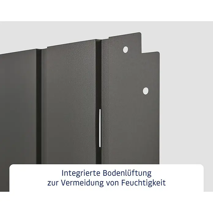 EcoStar Euroline Gartenbox - H x B x T: 87,2 x 166 x 72,5 cm, Anthrazit, Stahl - Dunkelgraue, strukturierte Metallplatte mit integrierter Bodenlüftung und Befestigungslöchern zur Feuchtigkeitsvermeidung.
