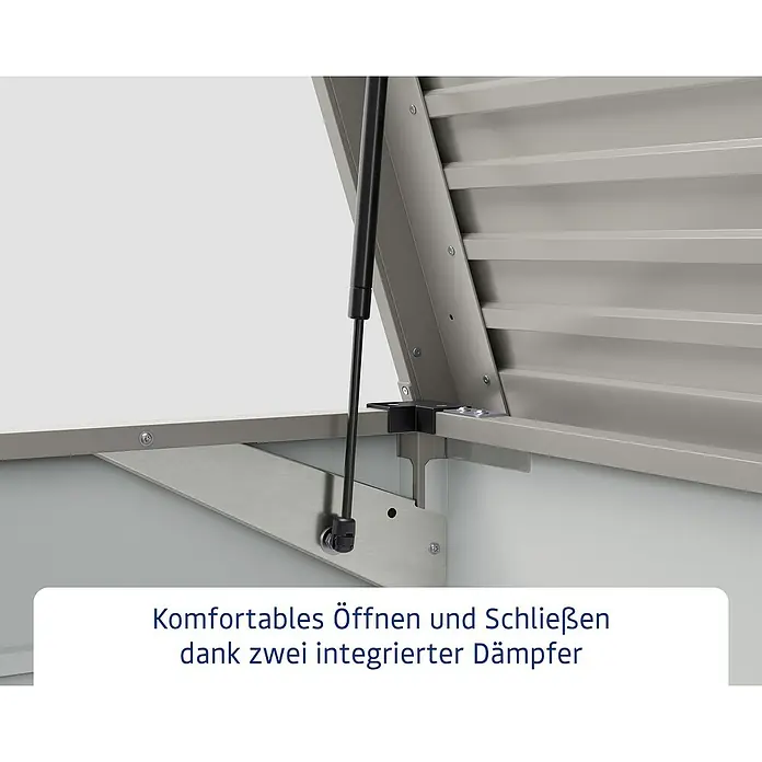 EcoStar Euroline Gartenbox - H x B x T: 72,5 x 136 x 67,2 cm, Grau, Stahl - Graue Metallklappe mit Gasdruckfeder für komfortables Öffnen und Schließen.