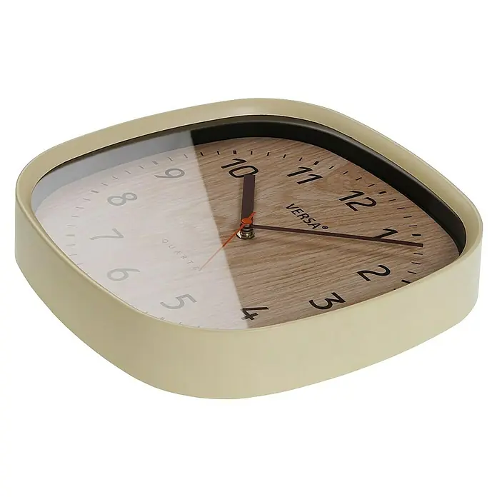 Versa Reloj de pared Cuadrado madera - Diámetro: 31 cm, Marrón claro, Clásico - Reloj de pared cuadrado con esquinas redondeadas, marco beige claro y esfera con aspecto de madera.