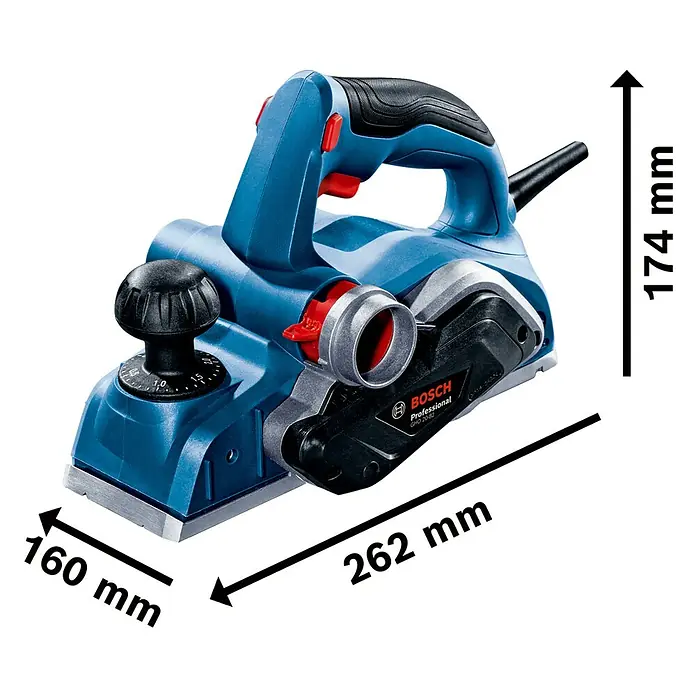 Bosch Professional Elektrohobel GHO 20-82 - 700 W, Hobeltiefe: 0 mm - 2 mm, Leerlaufdrehzahl: 16.500 U/min - Blauer Bosch Elektrohobel mit Tiefeneinstellung, Maße: 262x160x174mm (LBH).