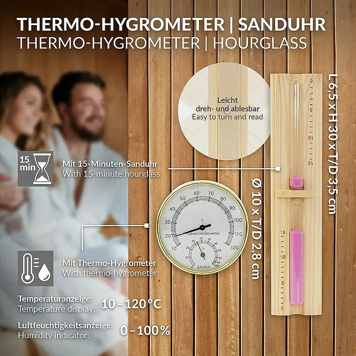 LuxeBath Aufgusseimer 4-teilig Saunazubehör-Set aus massivem Kiefernholz, Sauna Set Zubehör - Holz, 4,5 l
