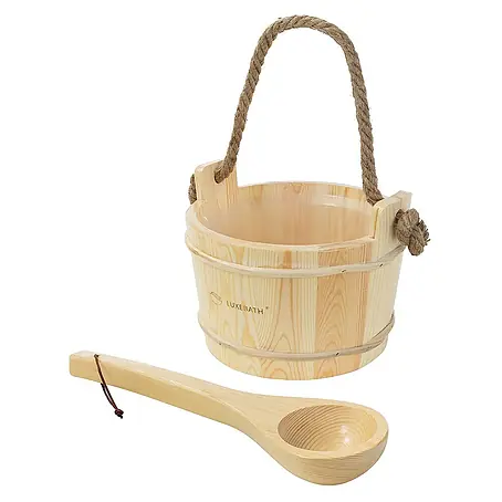 LuxeBath  Aufgusseimer 2-teilig Saunazubehör-Set aus massivem Kiefernholz, Sauna Set Zubehör