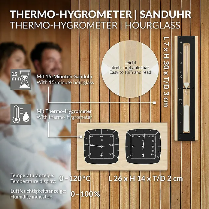 LuxeBath Aufgusseimer 4-teilig Saunazubehör-Set aus Aluminium & Naturholz, Sauna Set Zubehör - Aluminium, 6 l
