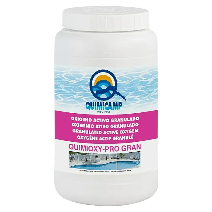 Quimicamp Activador de oxígeno en polvo - 2 kg - Envase de plástico blanco de oxígeno activo granulado para piscinas.