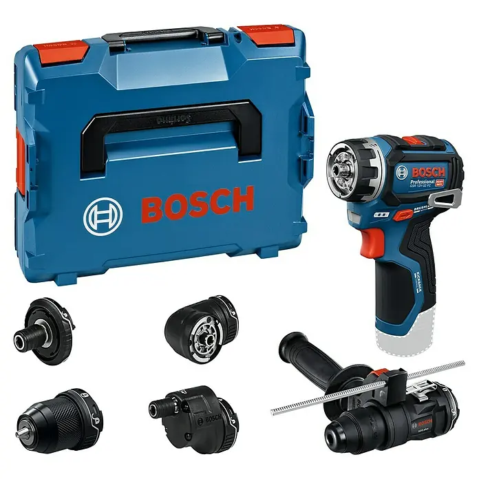 Bosch Professional AMPShare 18V Akku-Bohrschrauber GSR 12V-32 FC - 12 V, Ohne Akku - Blaues Bosch Bohrschrauber-Set mit verschiedenen Aufsätzen und Werkzeugkoffer.