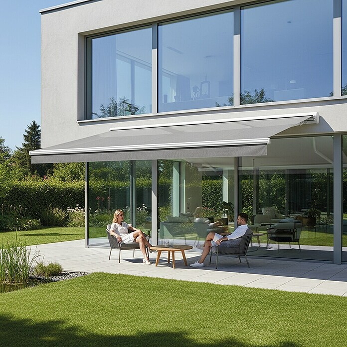 SmartSun Toldo con motor WiFi Vivant (Gris, Ancho: 3,95 m, Caída: 3 m) | BAUHAUS
