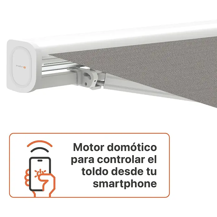 SmartSun Toldo con motor WiFi Vivant - Gris, Ancho: 3,95 m, Caída: 3 m, Color del armazón: Blanco - Motor de toldo inteligente blanco con tela gris, controlable por smartphone.