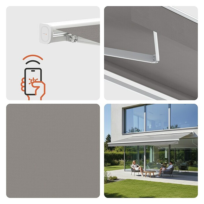 SmartSun Toldo con motor WiFi Vivant (Gris, Ancho: 3,95 m, Caída: 3 m) | BAUHAUS