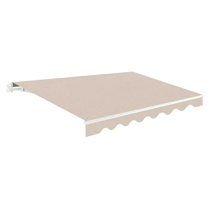 SmartSun Lona para toldo Beige Arena - Beige arena, 4 x 2,5 m - Toldo retráctil de tela beige con brazos de soporte blancos y borde festoneado.