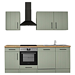 Respekta Küchenzeile Anton Typ 1 (Breite: 220 cm, Schilfgrün, Mit Elektrogeräten)