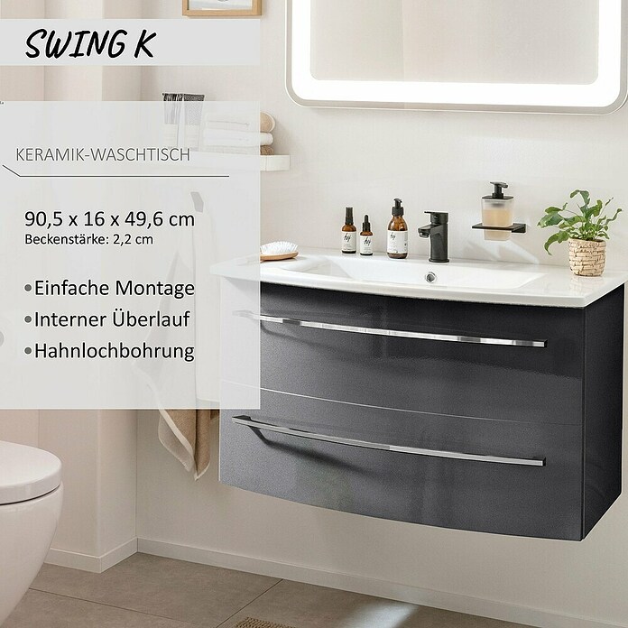 Camargue Swing K Einbauwaschbecken (90,5 x 16 cm, Weiß) | BAUHAUS