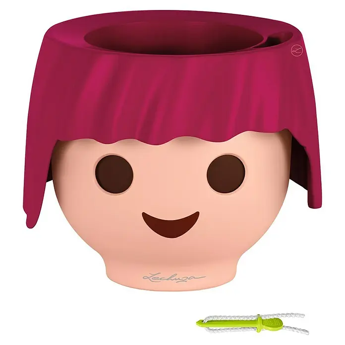 Lechuza Pflanztopf Ojo - Außenmaß (Ø x H): 21 x 15,8 cm, Kunststoff, Pink - Lechuza PLAYMOBIL Pflanzgefäß, beige mit pinkem haarförmigem Rand, Augen und Lächeln. Mit grünem Wasserstandsanzeiger.