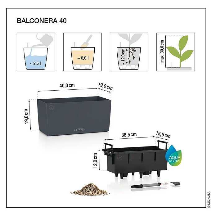 Lechuza Color Balkonkasten Balconera (Max. Außenlänge: 40 cm, Kunststoff, Muskat) | BAUHAUS