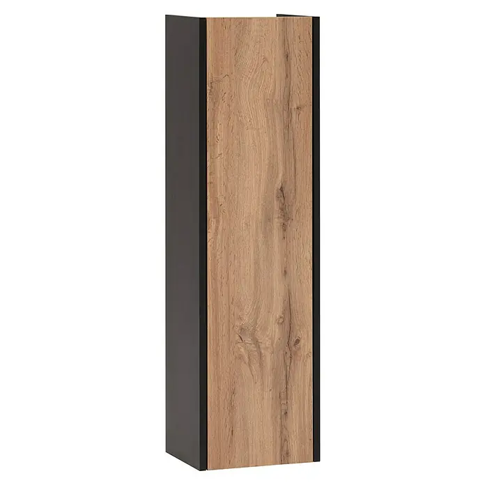 Schildmeyer Tonder Hängeschrank - B x T x H: 30 x 23,4 x 106 cm, Eiche/Schwarz, Matt - Hoher, schmaler Schrank mit heller Holzoptik-Tür und dunkelgrauem Rahmen.