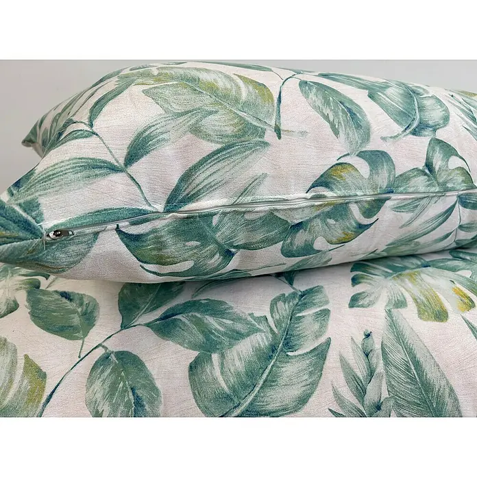 Set cojines para palet Hojas multicolor - 120 x 80 x 16 cm, Multicolor, 50% algodón 50% poliéster, 2 ud. - Dos cojines apilados con estampado de hojas tropicales verdes y cremallera visible. Fabricados en tela tejida.
