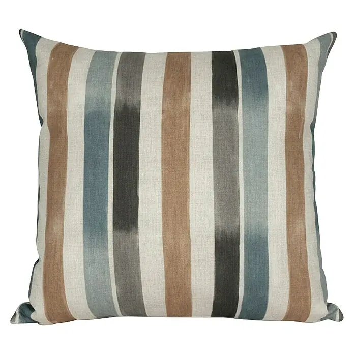 Cojín decorativo Raya Toldo - 50 x 50 cm, Plástico, Multicolor - Cojín decorativo a rayas verticales en tonos acuarela beige, marrón, azul y gris.