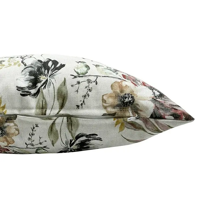 Cojín decorativo Floral - 50 x 50 cm, Plástico, Multicolor - Funda de cojín con estampado floral en colores suaves y cremallera visible.