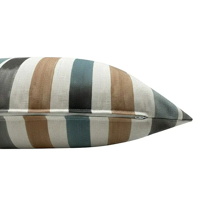 Cojín decorativo Raya Toldo - 50 x 50 cm, Plástico, Multicolor - Cojín decorativo a rayas con cremallera lateral, con bandas en gris, blanco, beige y azul verdoso.