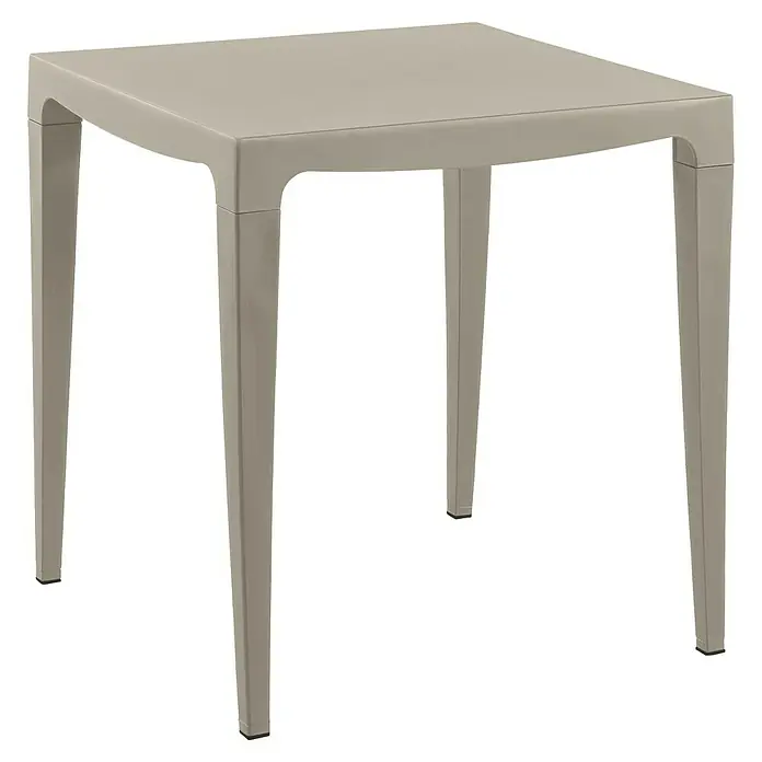 Mesa de jardín Master - L x An x Al: 70 x 70 x 75 cm, Polipropileno, Cuadrado, Topo - Mesa cuadrada de resina beige claro para exterior con cuatro patas integradas.