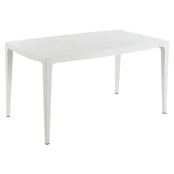 Set de muebles de jardín Master + Lea - 7 pzs., Polipropileno, Blanco/Topo - Mesa de comedor rectangular blanca con bordes redondeados.