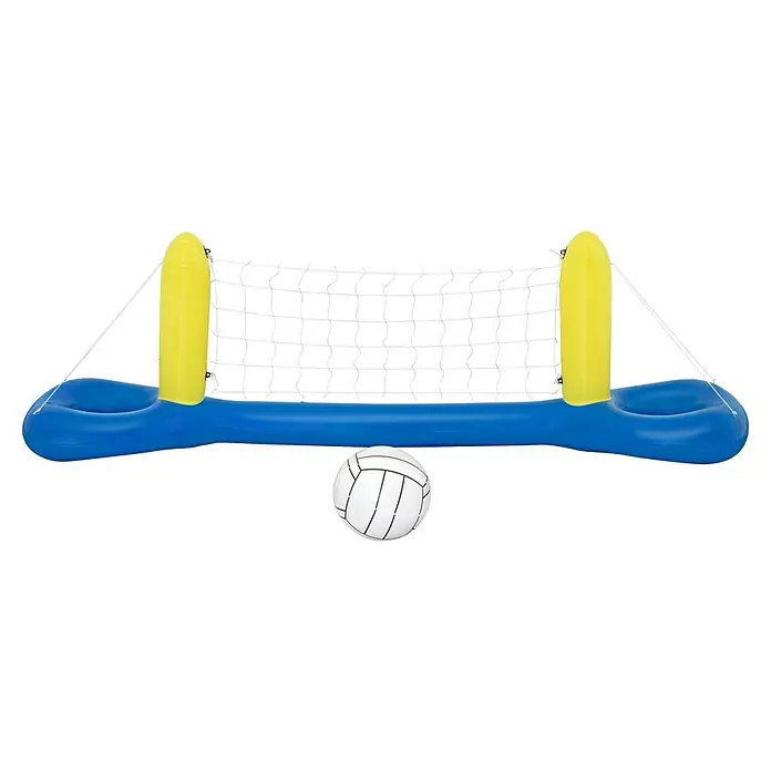 Bestway Volleyball-Netz Schwimmend - L x B x H: 59 x 247 x 74 cm, PVC - Aufblasbares blau-gelbes Pool-Volleyball-Set mit weißem Volleyball, ideal für Wasserspaß.