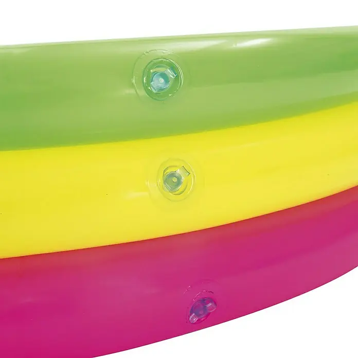 Bestway Planschbecken Swim Squad - 102 cm, 62 l - Aufblasbarer Pool mit grünen, gelben und fuchsiafarbenen Schichten, jede mit einem Aufblasventil.