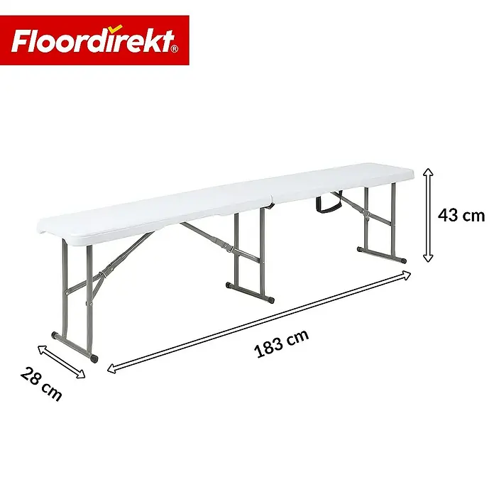 Floordirekt Klappbank Chiba - Klappbare Sitzbank 183 cm - in Weiß - Wetterfest - Stahl, Weiß, Klappbar