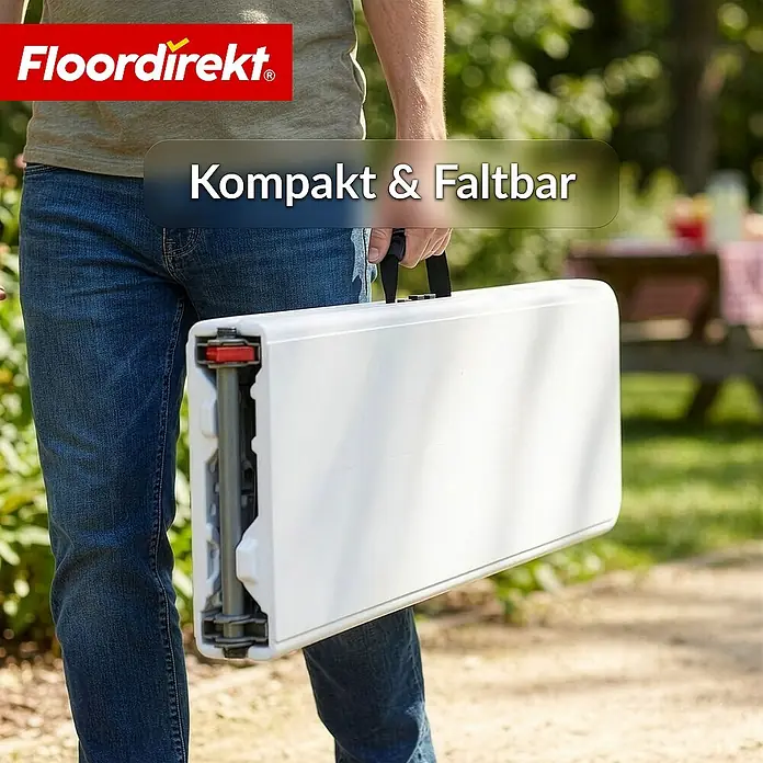 Floordirekt Klappbank Chiba - Klappbare Sitzbank 183 cm - in Weiß - Wetterfest - Stahl, Weiß, Klappbar