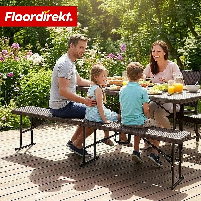 Floordirekt Klappbank Kagawa - Klappbare Sitzbank 183 cm - in Braun - Wetterfest - Stahl, Braun, Klappbar