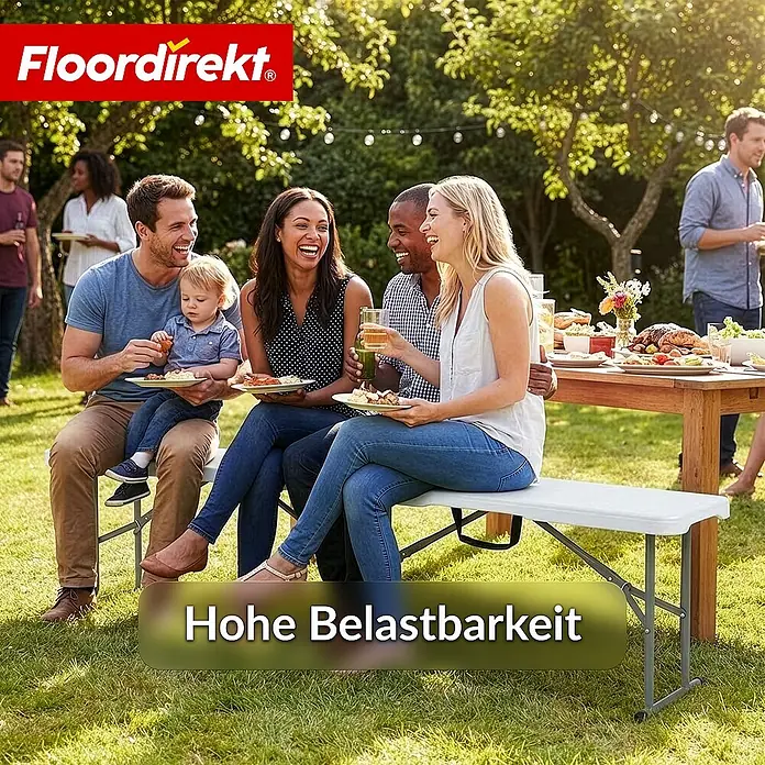 Floordirekt Klappbank Chiba - Klappbare Sitzbank 183 cm - in Weiß - Wetterfest - Stahl, Weiß, Klappbar