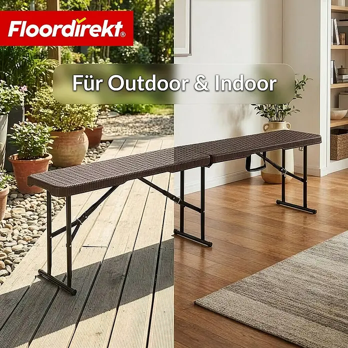 Floordirekt Klappbank Kagawa - Klappbare Sitzbank 183 cm - in Braun - Wetterfest - Stahl, Braun, Klappbar