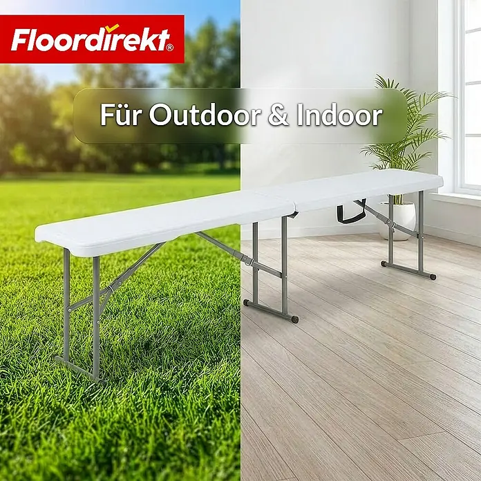 Floordirekt Klappbank Chiba - Klappbare Sitzbank 183 cm - in Weiß - Wetterfest - Stahl, Weiß, Klappbar