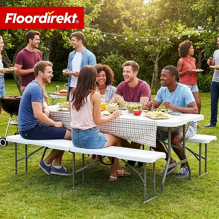 Floordirekt Klappbank Chiba - Klappbare Sitzbank 183 cm - in Weiß - Wetterfest - Stahl, Weiß, Klappbar