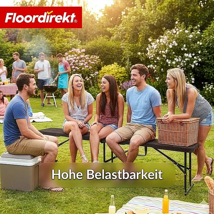 Floordirekt Klappbank Kagawa - Klappbare Sitzbank 183 cm - in Braun - Wetterfest - Stahl, Braun, Klappbar