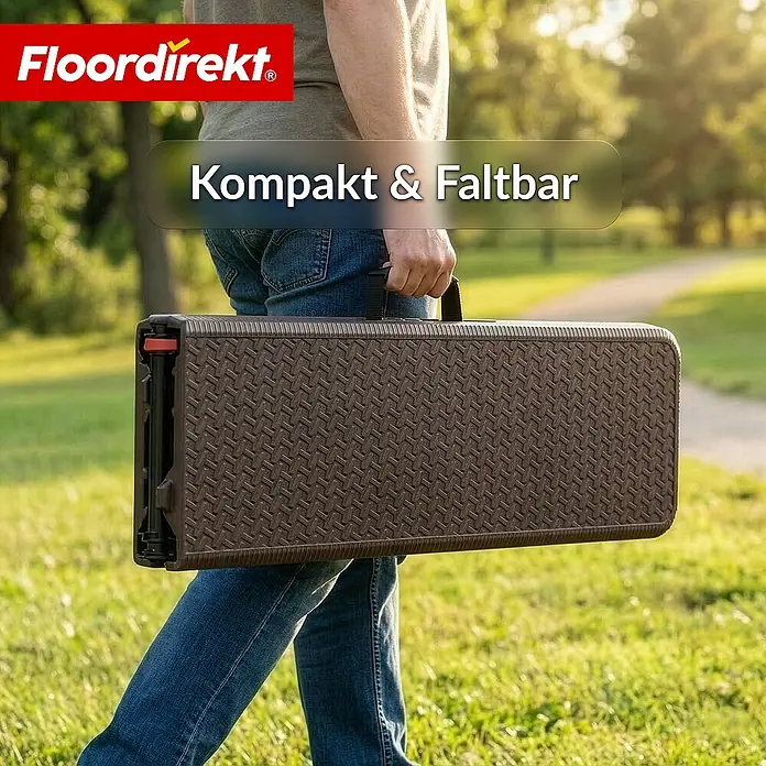 Floordirekt Klappbank Kagawa - Klappbare Sitzbank 183 cm - in Braun - Wetterfest - Stahl, Braun, Klappbar