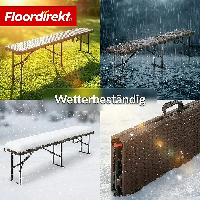 Floordirekt Klappbank Kagawa - Klappbare Sitzbank 183 cm - in Braun - Wetterfest - Stahl, Braun, Klappbar
