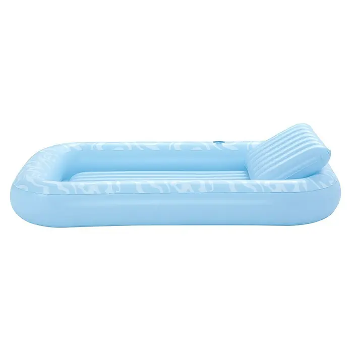Bestway Luftmatratze Tanning Lounge - L x B: 1,37 x 2,03 m - Hellblaue aufblasbare Badewanne mit integrierter Rückenlehne und gemusterten Seiten für komfortables Baden.