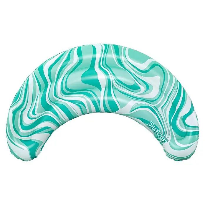 Bestway Schwimmkissen Mondwelle - 47 x 74 x 9 cm, Grün - Halbmondförmiger Bestway aufblasbarer Pool-Schwimmer mit türkisfarbenem und weißem Wellenmuster.