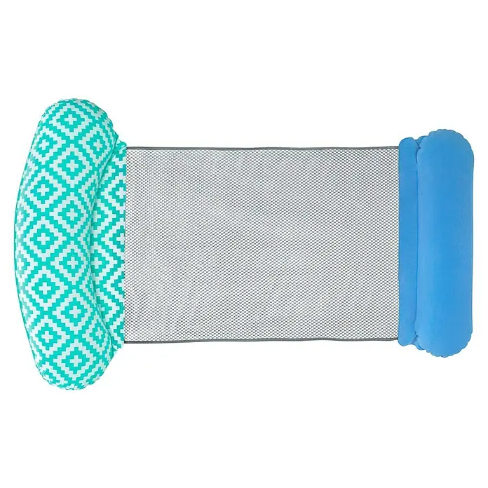 Bestway Luftmatratze Comfort Plus Pool-Hängematte - L x B: 80 x 124 cm - Hängematten-Schwimmmatte mit Netzkörper. Türkis gemusterte und blaue aufblasbare Enden zur Wasserentspannung.