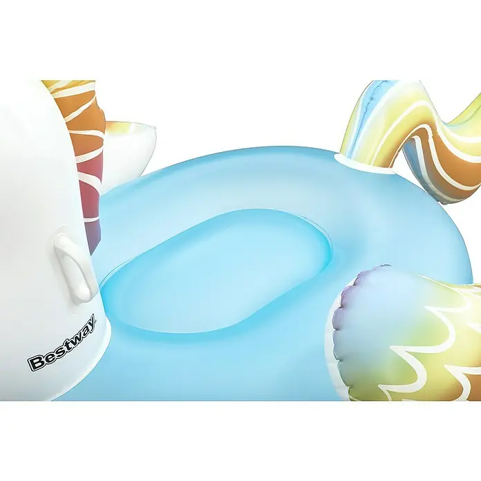 Bestway Schwimmtier Fantasy Unicorn - 110 x 163 x 95,5 cm - Bestway aufblasbarer blauer Poolring und bunte Schwimmkörperteile mit Griffen.