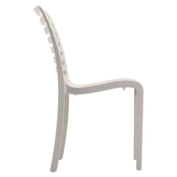 Grosfillex Stapelstuhl Set Slat - 4 Stk., Polypropylen, Stapelbar, Beige, B x T x H: 53 x 58 x 88 cm - Seitenansicht eines modernen weißen Plastikstuhls mit Leiter-Rückenlehne.