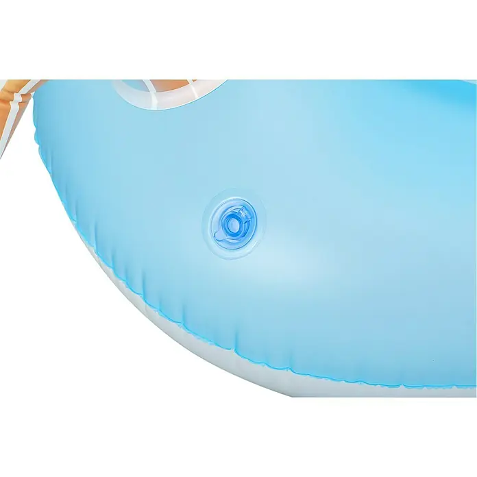 Bestway Schwimmtier Fantasy Unicorn - 110 x 163 x 95,5 cm - Hellblaues aufblasbares Objekt mit transparentem Ventil und orange-weißen Streifen.