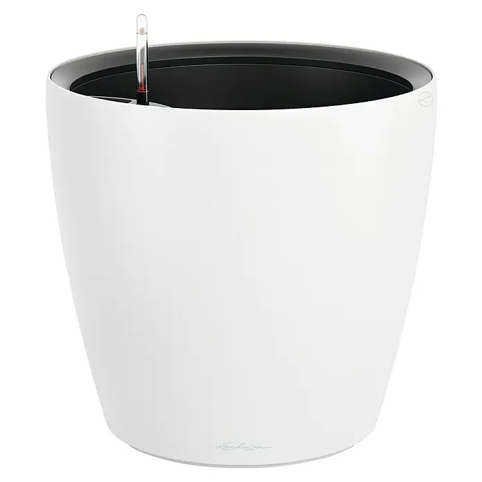 Lechuza Classico Pflanztopf Color LS - Außenmaß (Ø x H): 28 x 26 cm, Kunststoff, Weiß - Weißer selbstbewässernder Pflanztopf mit schwarzem Einsatz und Wasserstandsanzeige.