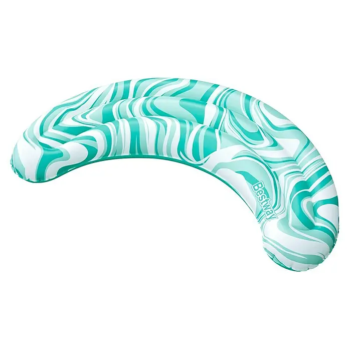 Bestway Schwimmkissen Mondwelle - 47 x 74 x 9 cm, Grün - Gebogene, aufblasbare Poolliege mit weiß-türkisem Marmormuster und Bestway-Logo.